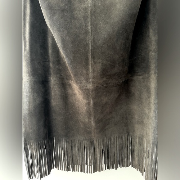 NWT Vintage MARGARET GODFREY Brown Washable Leather Suede Fringe Midi Skirt 10 - Picture 4 of 8